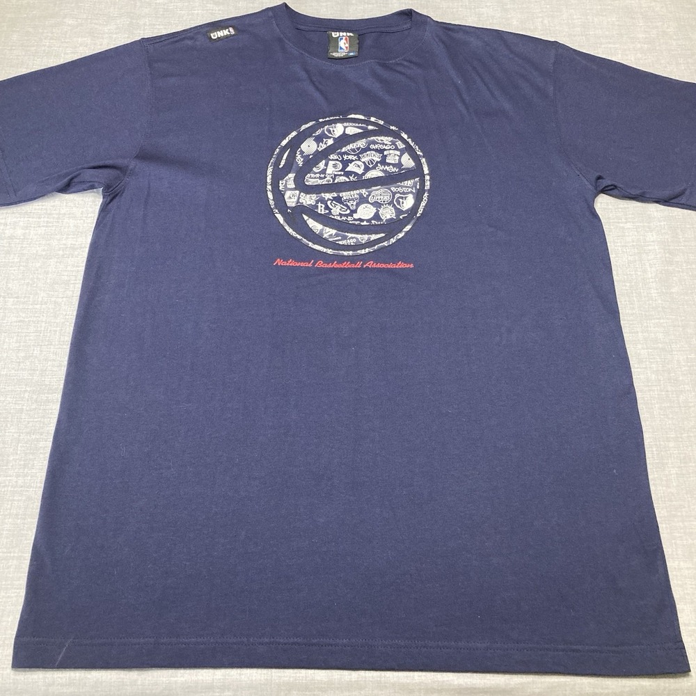 Vintage Y2K UNK NBA Team Logos Basketball Print Navy Blue T-Shirt Men's XL